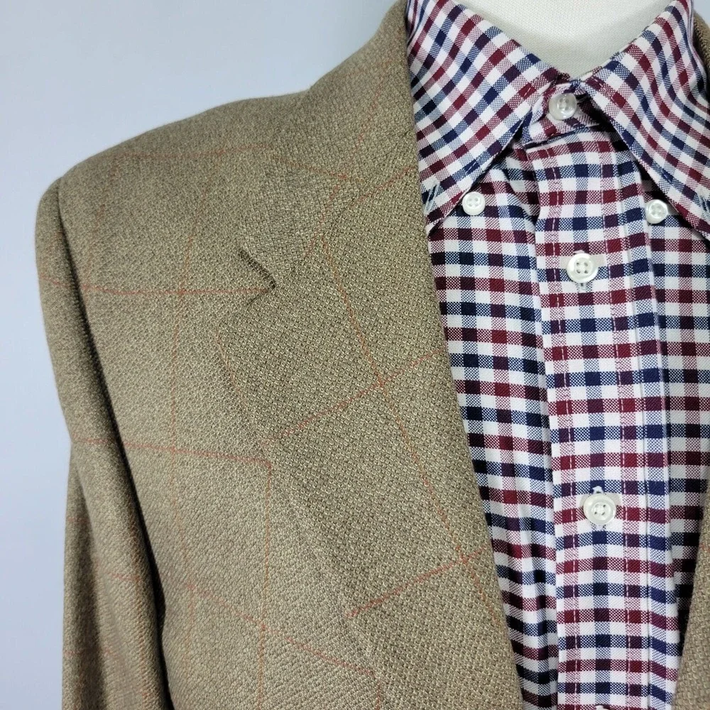 Brandini Le Collezioni Men Sport Coat Blazer Three Button Flannel Plaid Wool 42L
